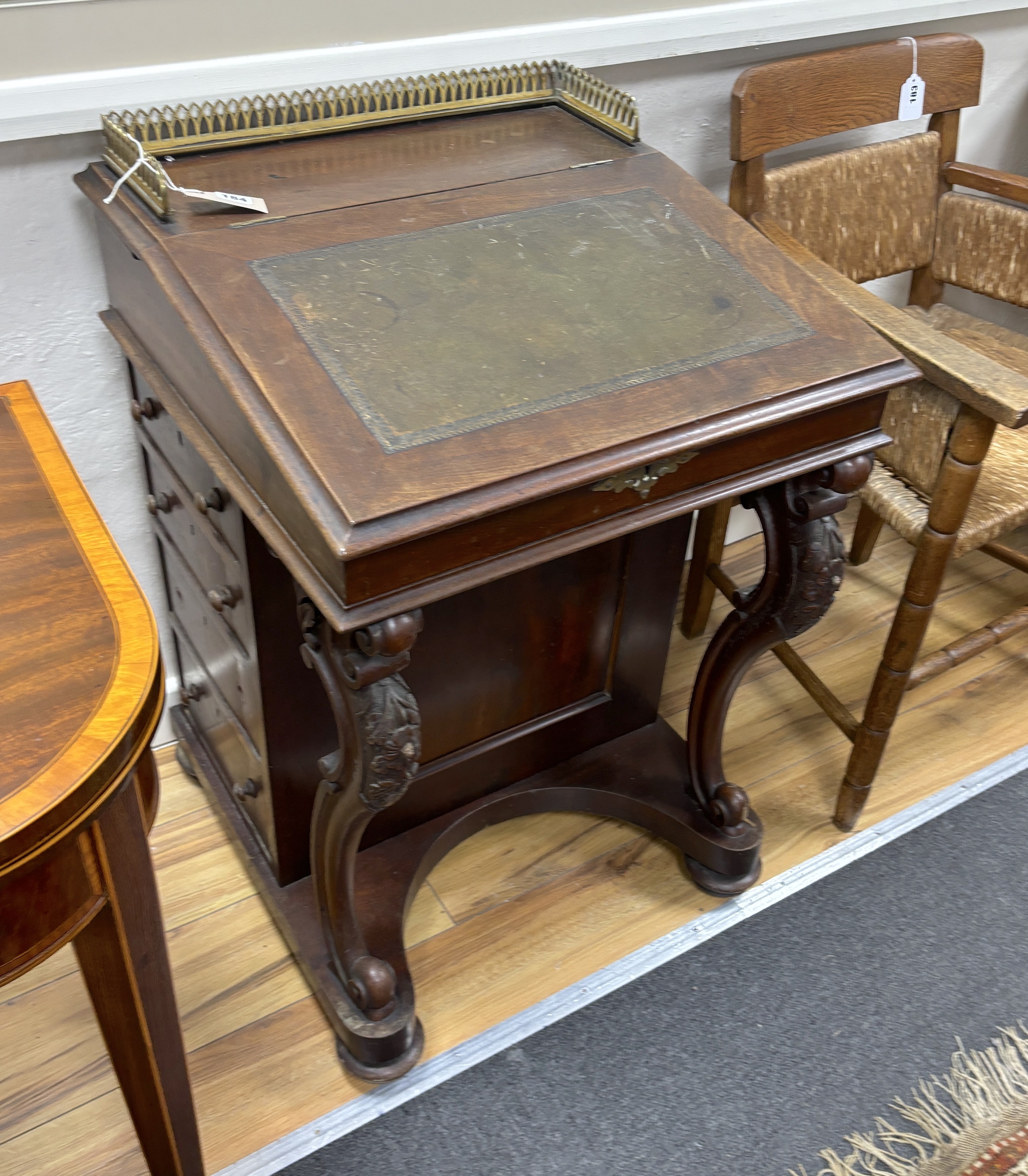 A Victorian mahogany davenport, width 56cm, depth 57cm, height 86cm